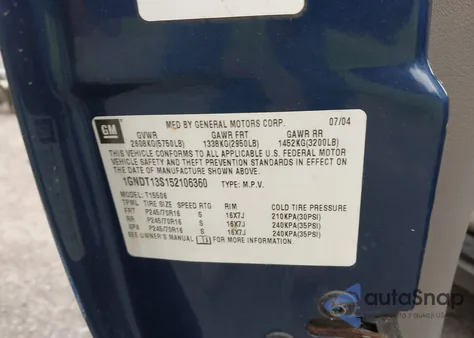 2005 Chevrolet Trailblazer Ls из США, поврежденный, VIN 1GNDT13S152106360